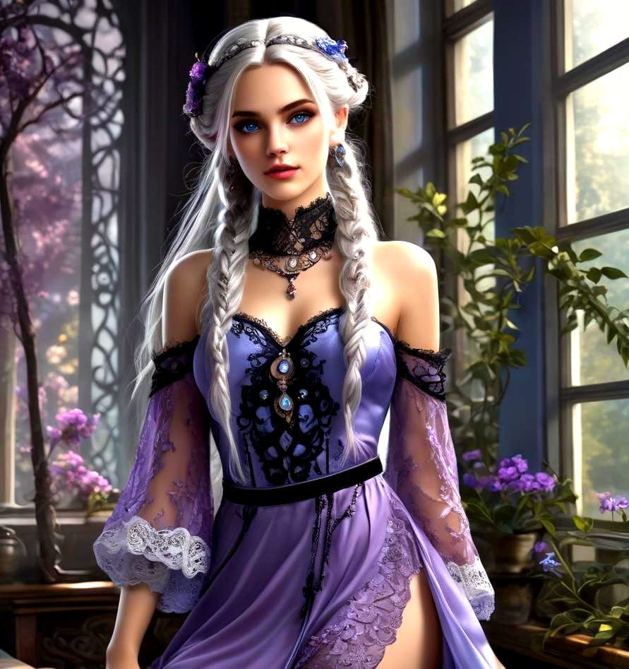 Ethereal Elf Woman with Braided Silver Hair