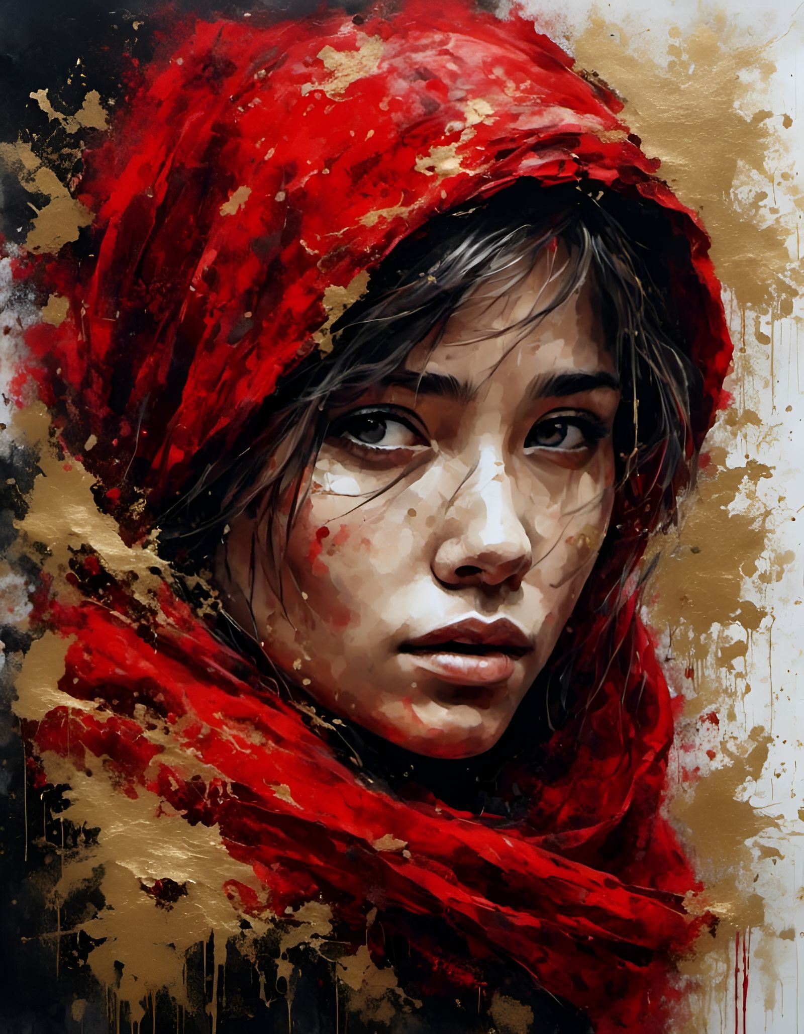 Stunning Girl with Red Scarf in Hyperreal Style