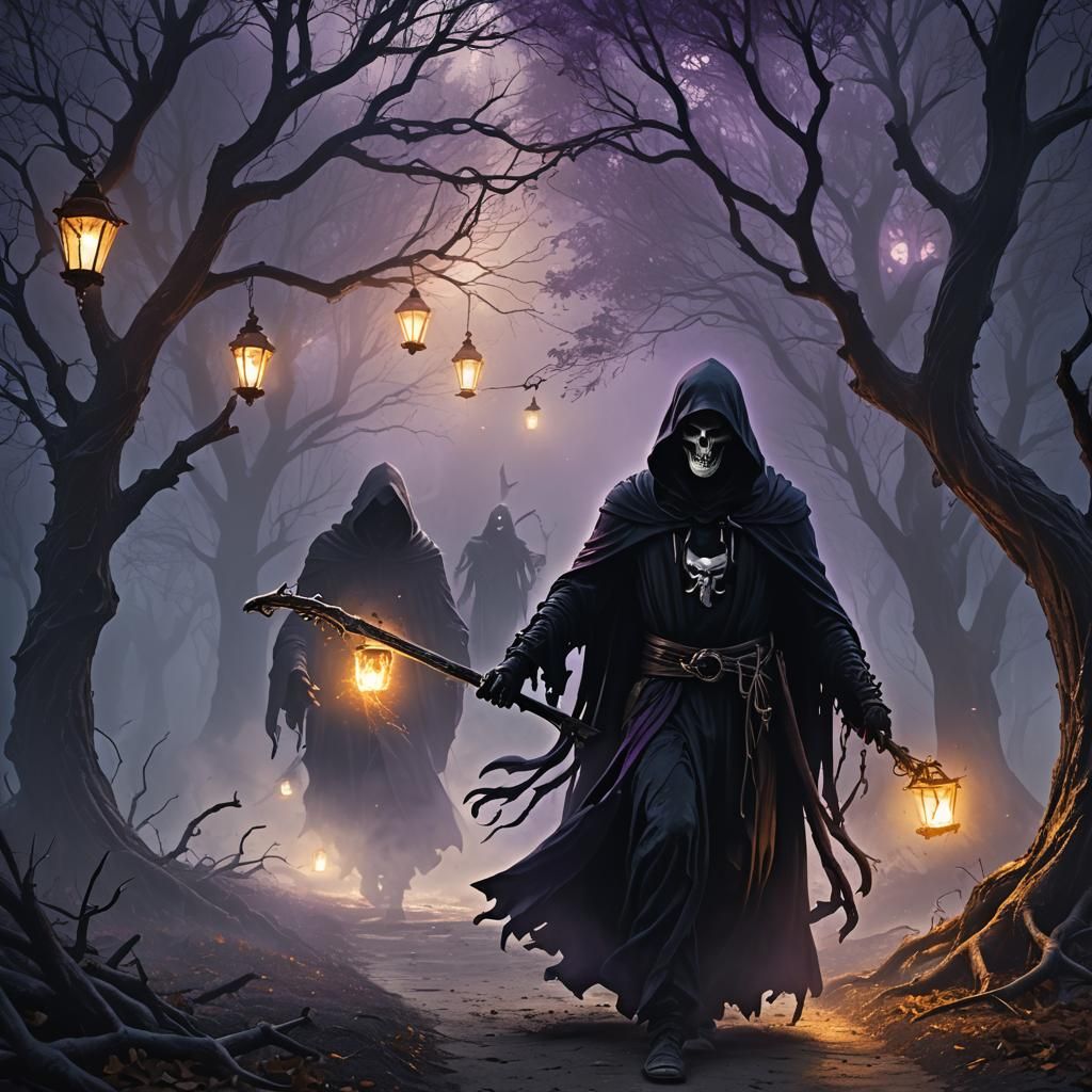 Grim Reaper Leads Spirit in Dark Fantasy Art