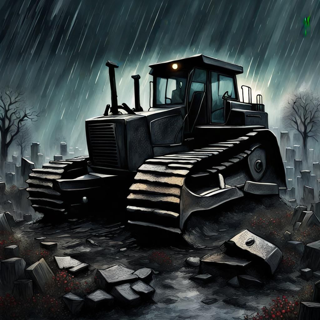 Gloomy Bulldozer Cemetery in Black Rain