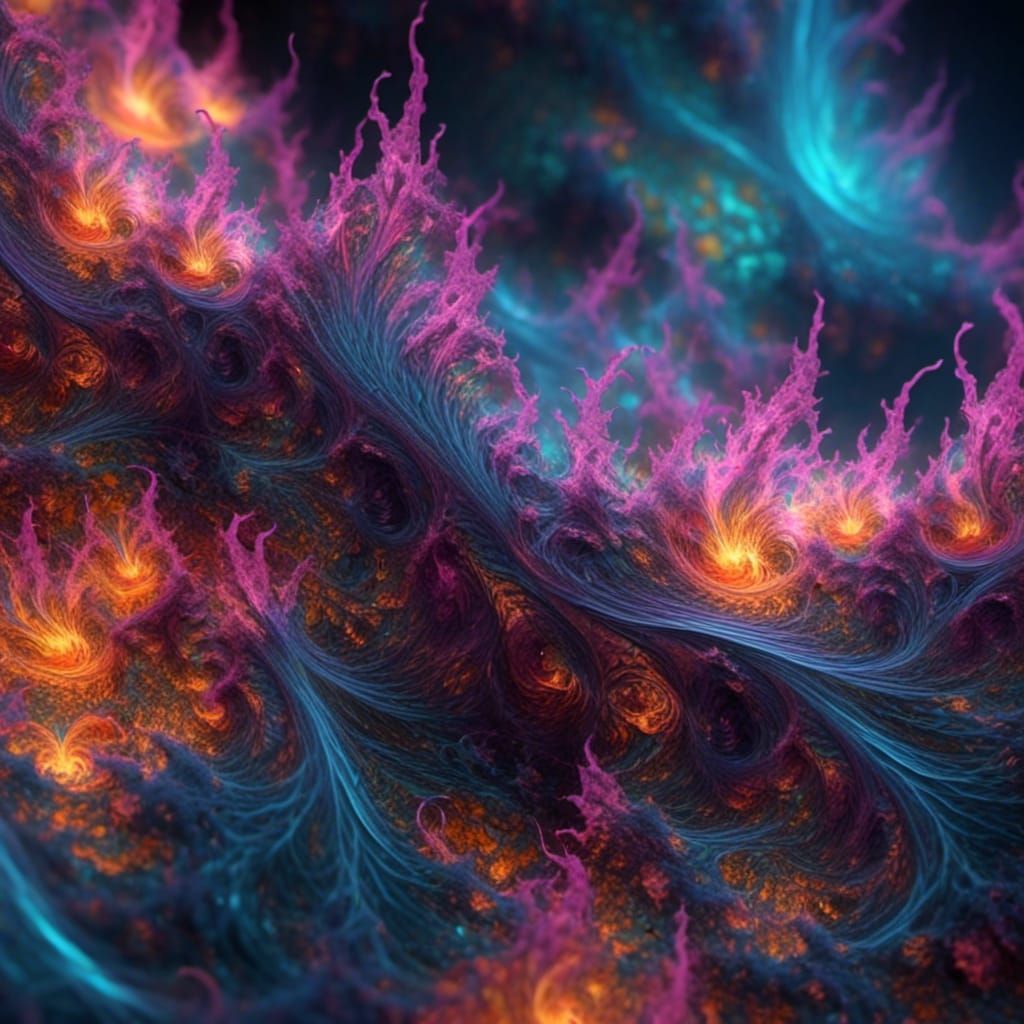 Abstract Vector Fractal with Neon Mists in 3D