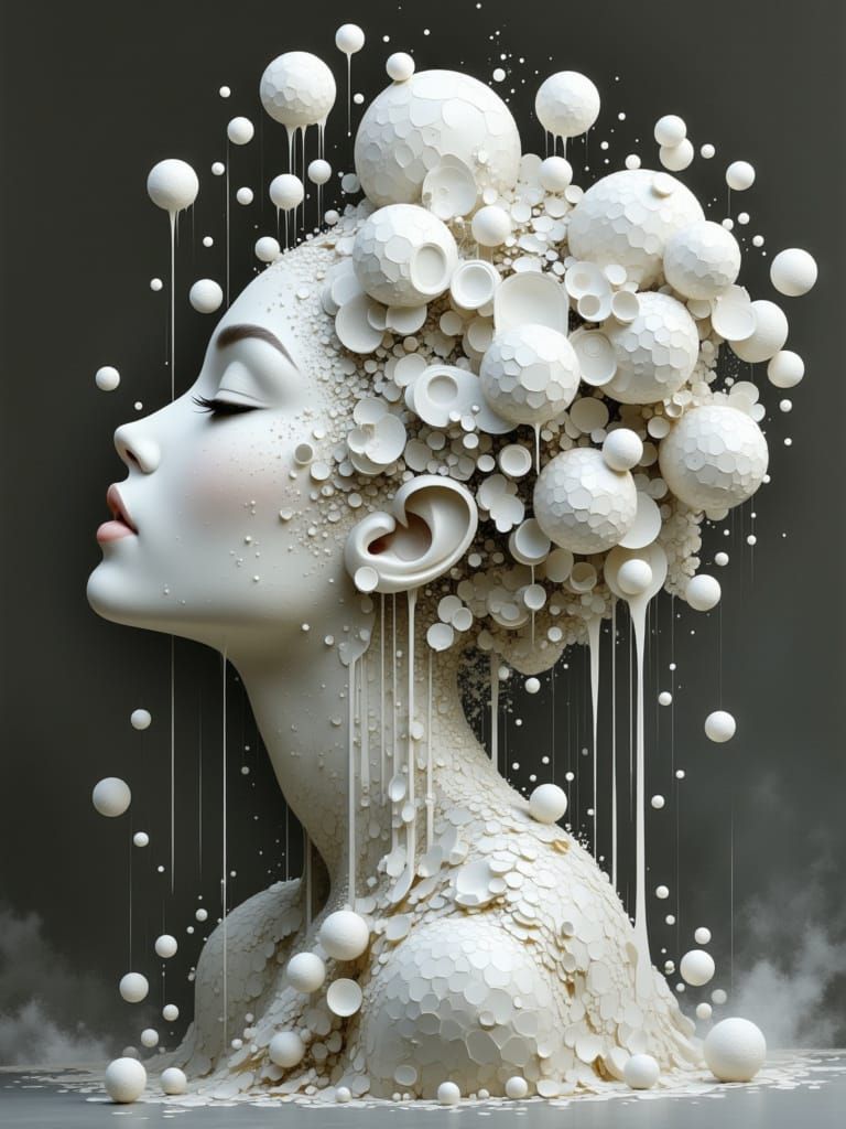 Surreal Moonstone Goddess Sculpture in Geometric Abstraction...