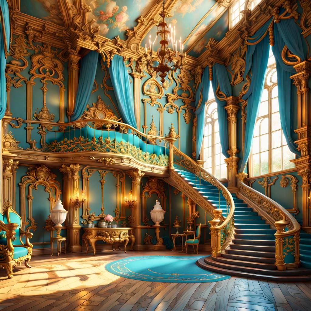 Opulent Castle Interior in Rococo Baroque Style