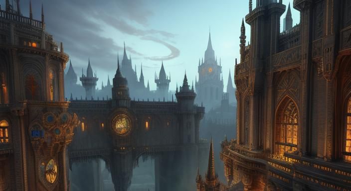 An Orc steampunk city with an impressive royal palace.