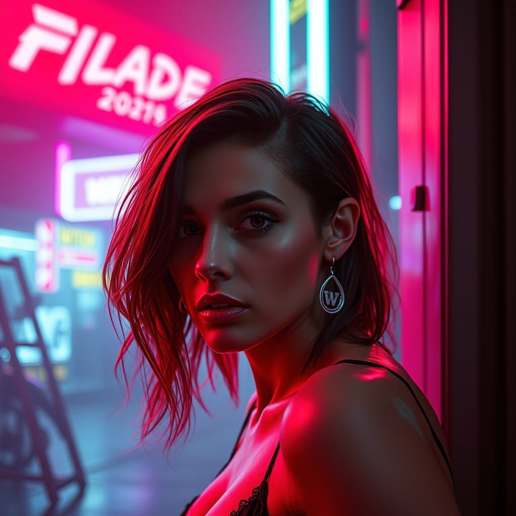 Cyberpunk Girl in Neon Cityscape