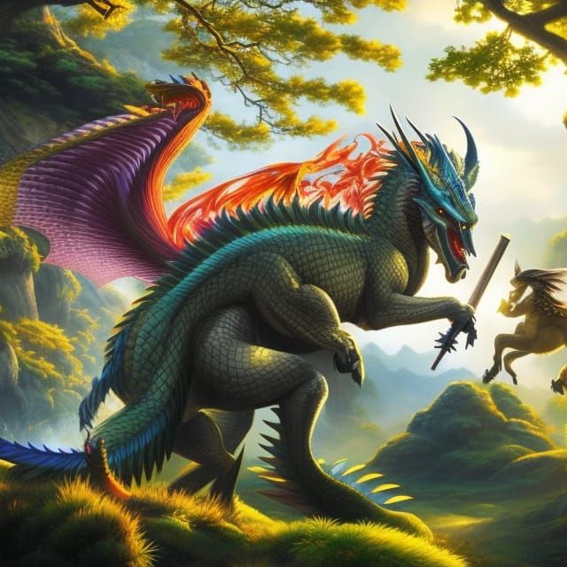 Samurai vs Dragon: Epic Anime Battle in Lush Forest