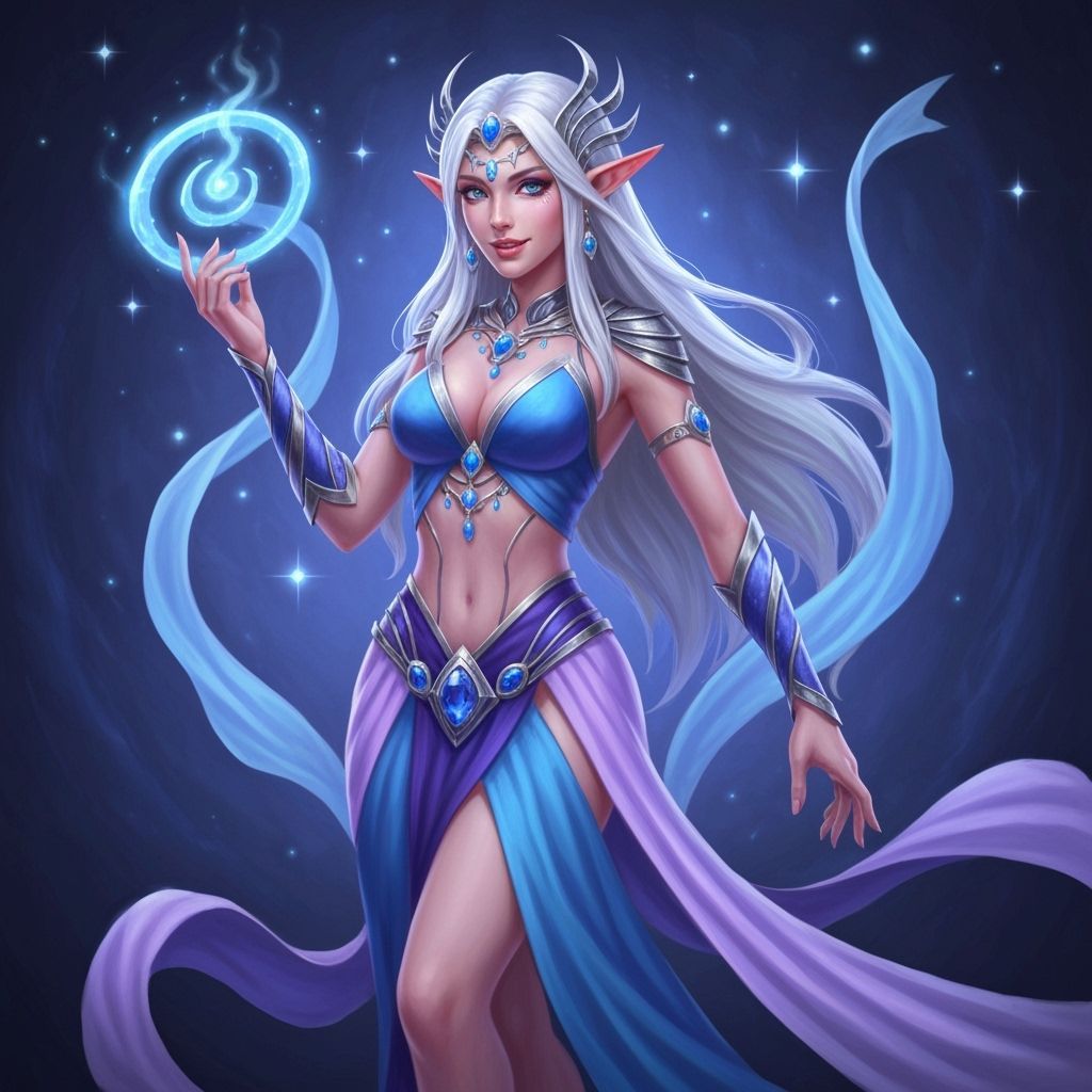 Powerful Elf Woman Radiating Celestial Energy