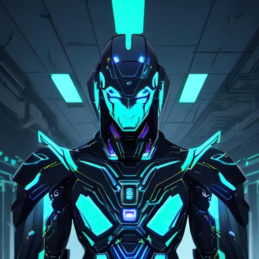 Augmented Male in Cyberpunk Laboratory, Digital Art