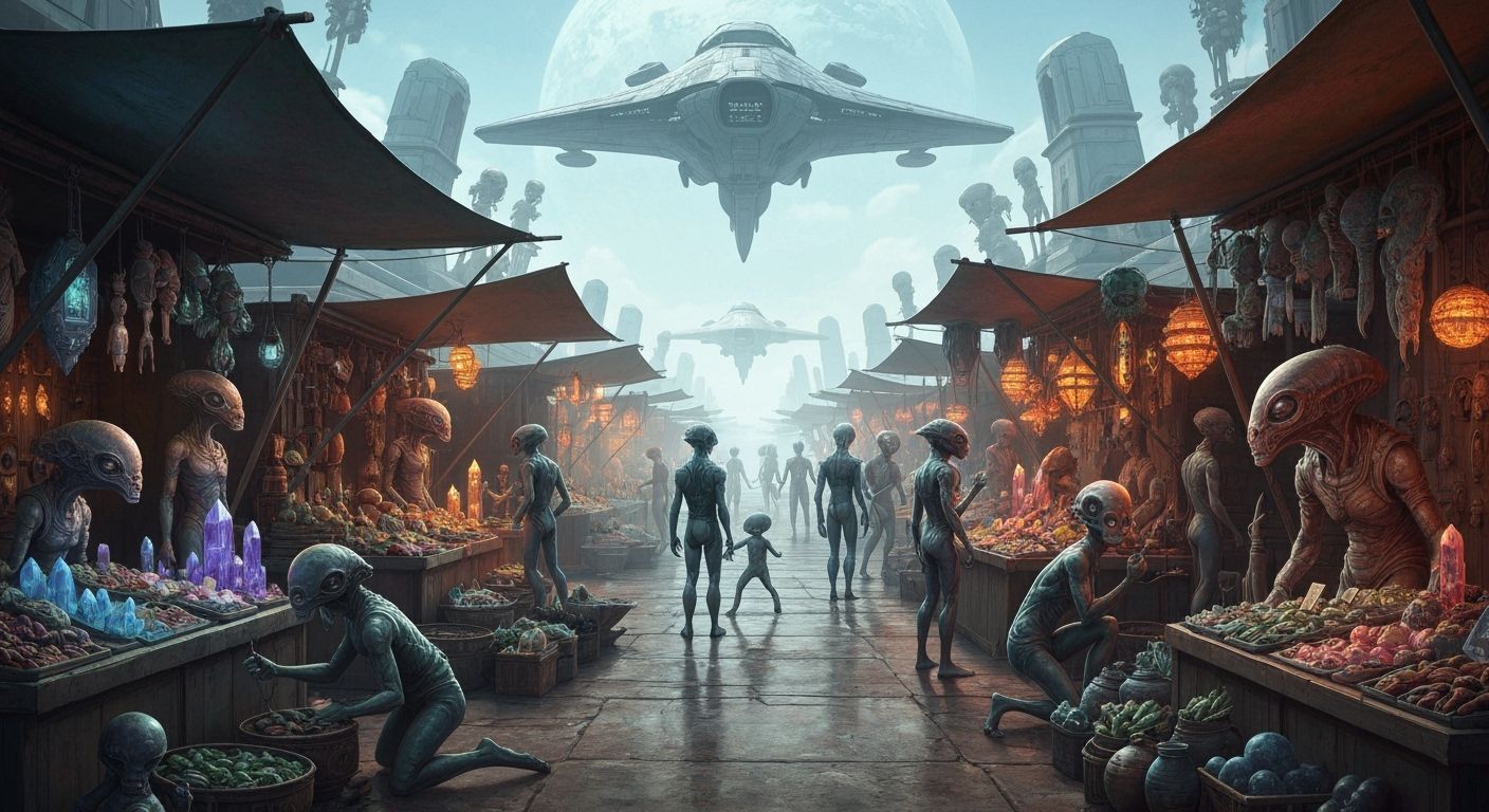 Bustling Martian Marketplace with Alien Traders