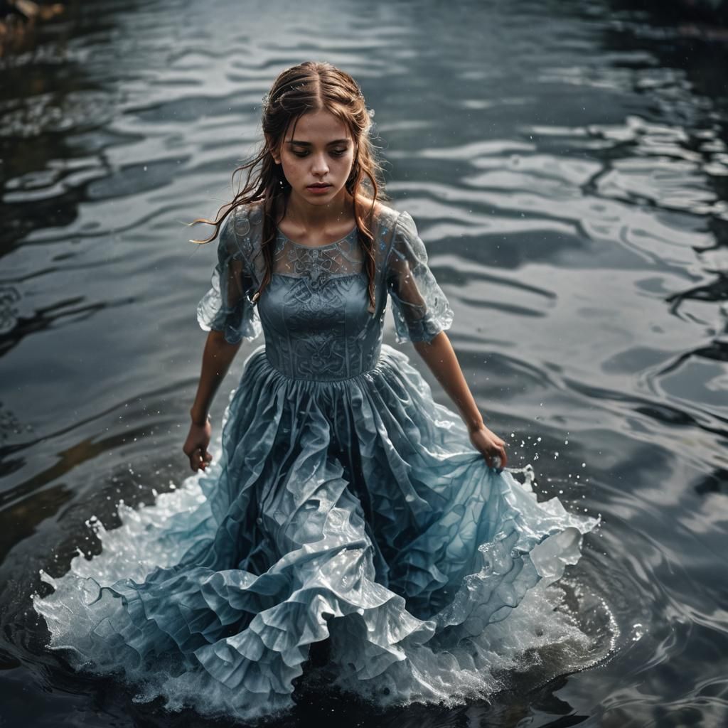 Girl in Water Dress: Hyperrealistic Cinematic Image