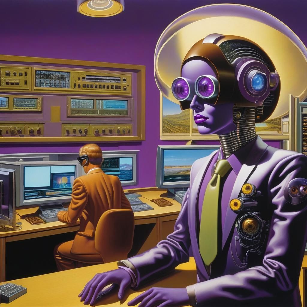 Futuristic Cybernetic Humanoid Customer Service Representati...