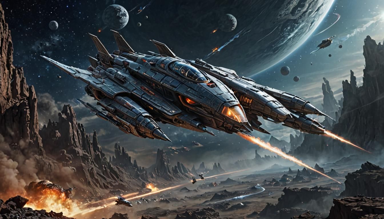 Starship Racers in Cosmic Rift: Digital Matte Painting