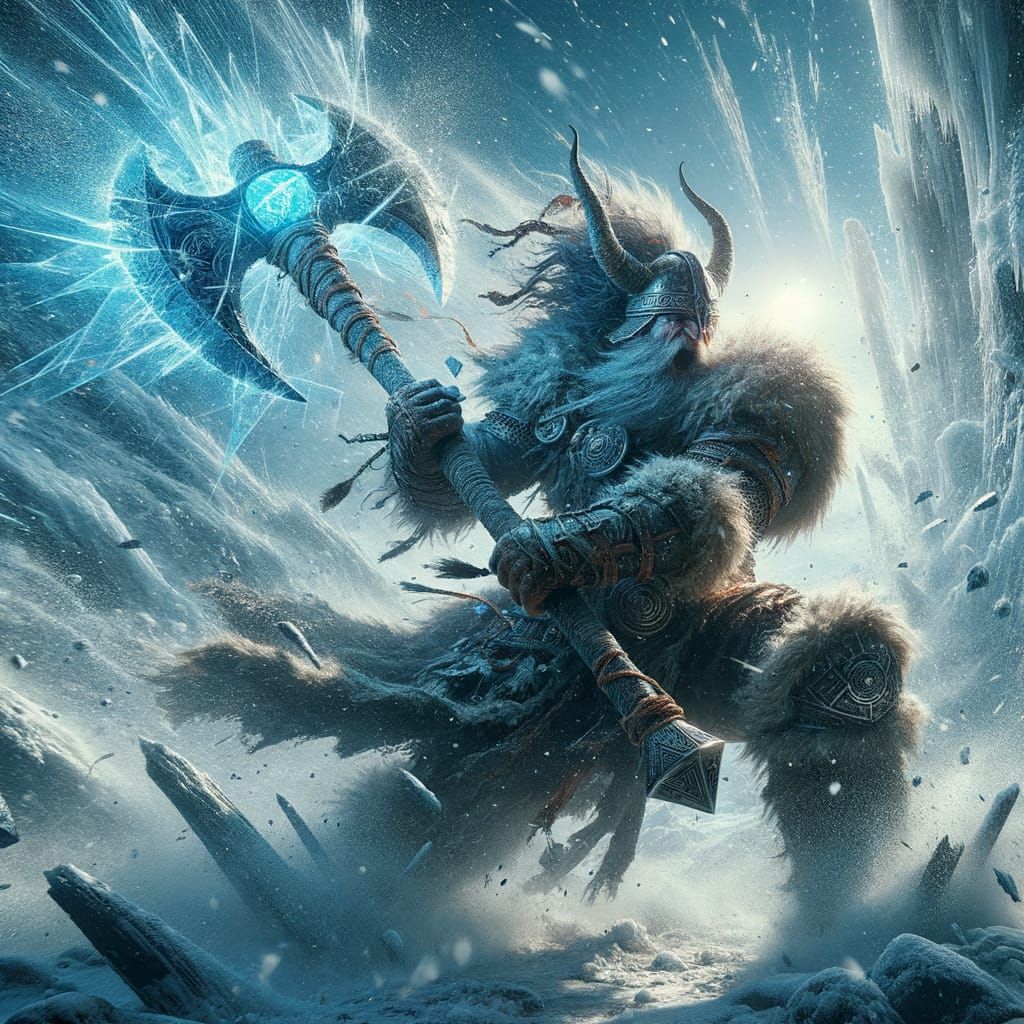 Fearsome Viking Warrior Shatters the Screen with Icy Blue Ba...
