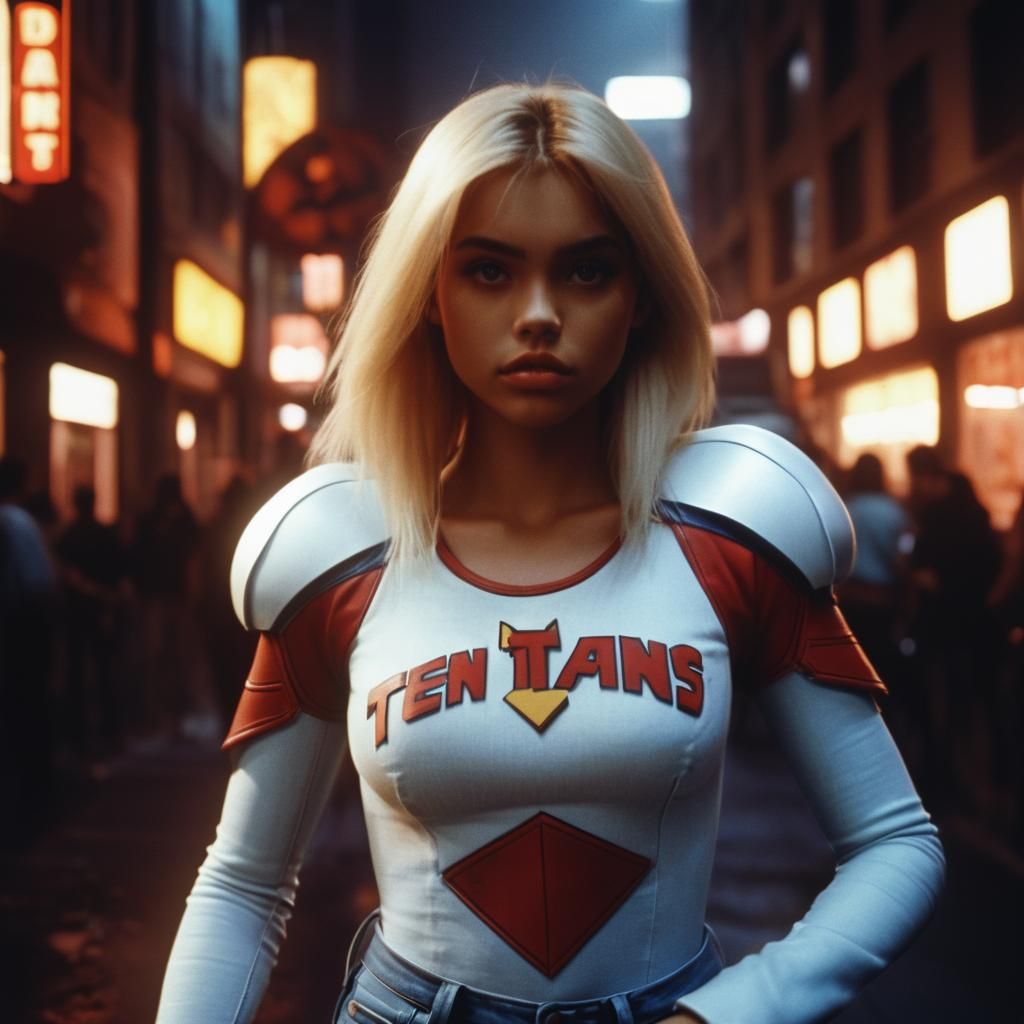 Generate an image  35mm photo  inspired by the Teen Titans. The image should be of high quality and ultra-detailed, usin...