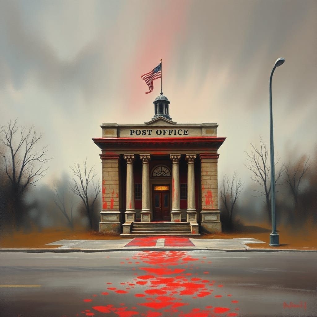 Surreal Post Office Building in Eerie Isolation