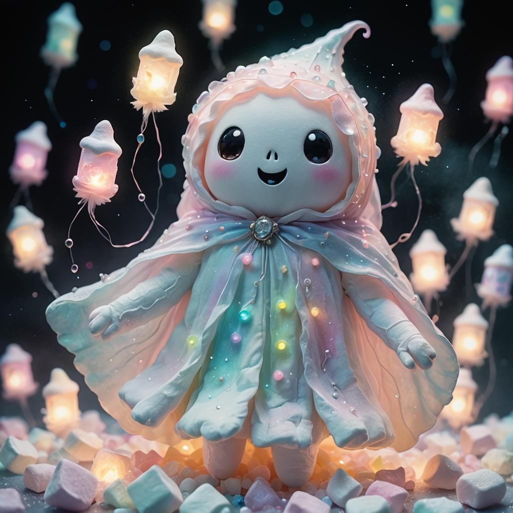Marshmallow Ghost in Fairycore Bioluminescent Scene