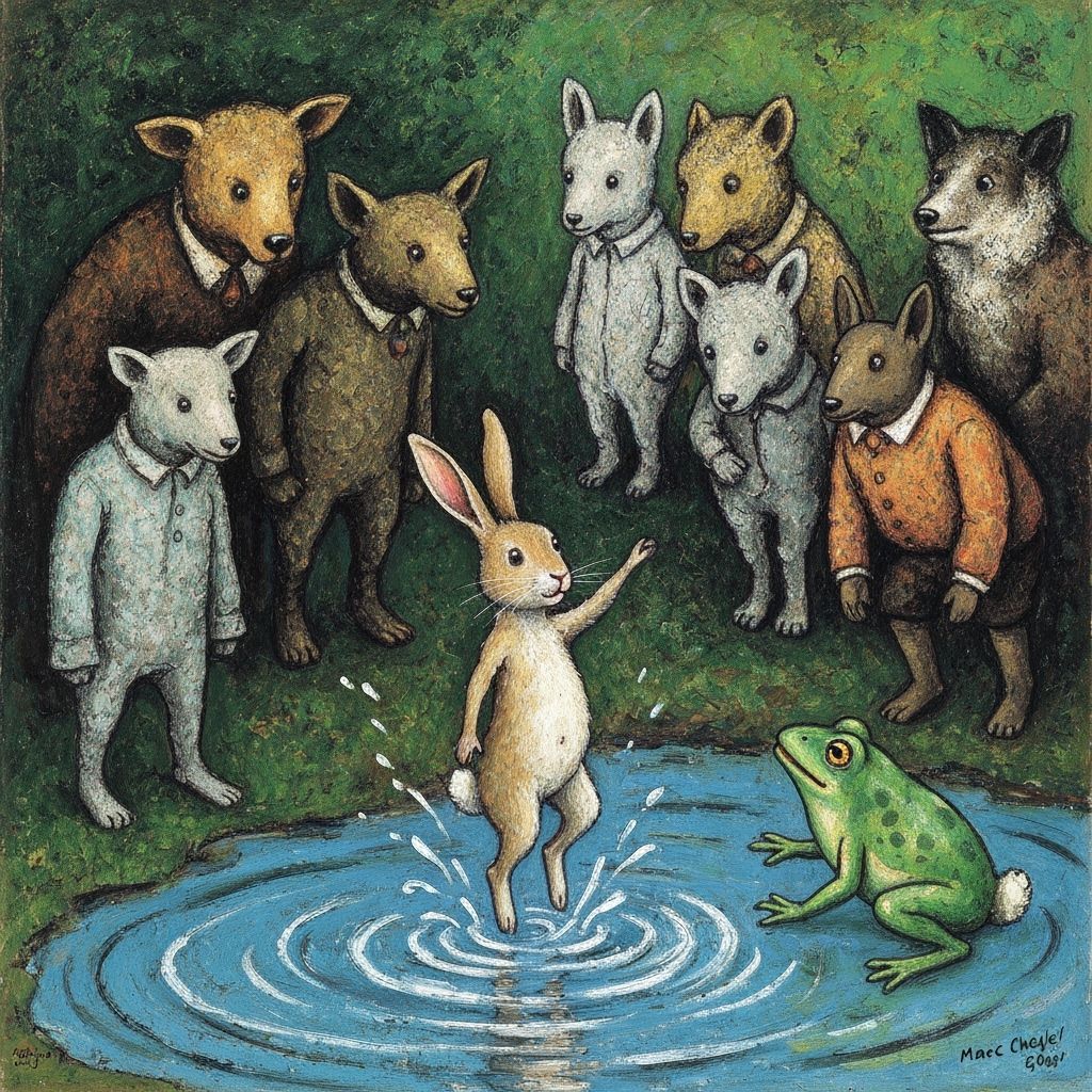 Rabbit's Folklore Dance in Puddle, Animals Watch