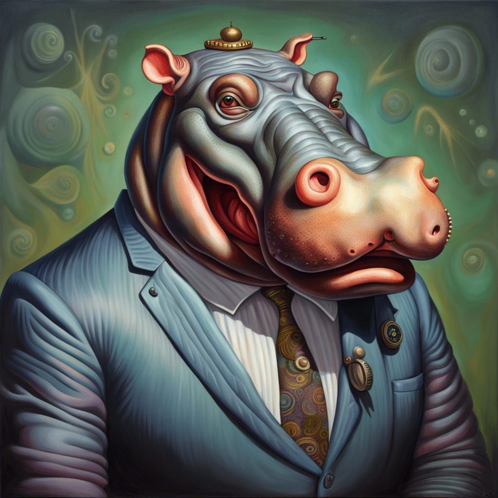 Surreal Oil Portrait: Skinny Hippo as Health Ideal