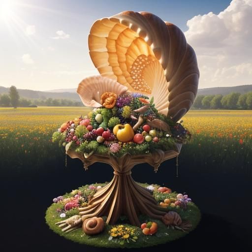 Abundant Nautilus Cornucopia in Sunlit Meadow