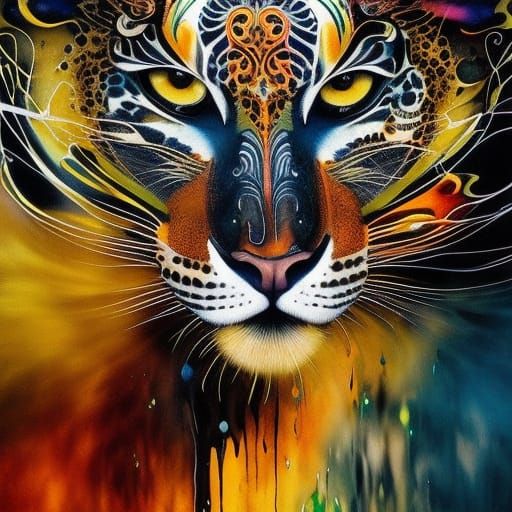 Terrifying Ghost Tiger in Liquid Watercolor Art