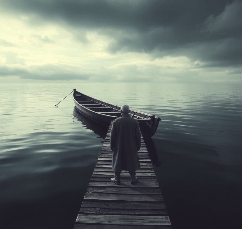 Surreal Boat Journey on Endless Water
