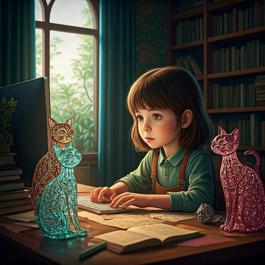 Girl, Cats, and Glass Figurines in Colorado Study