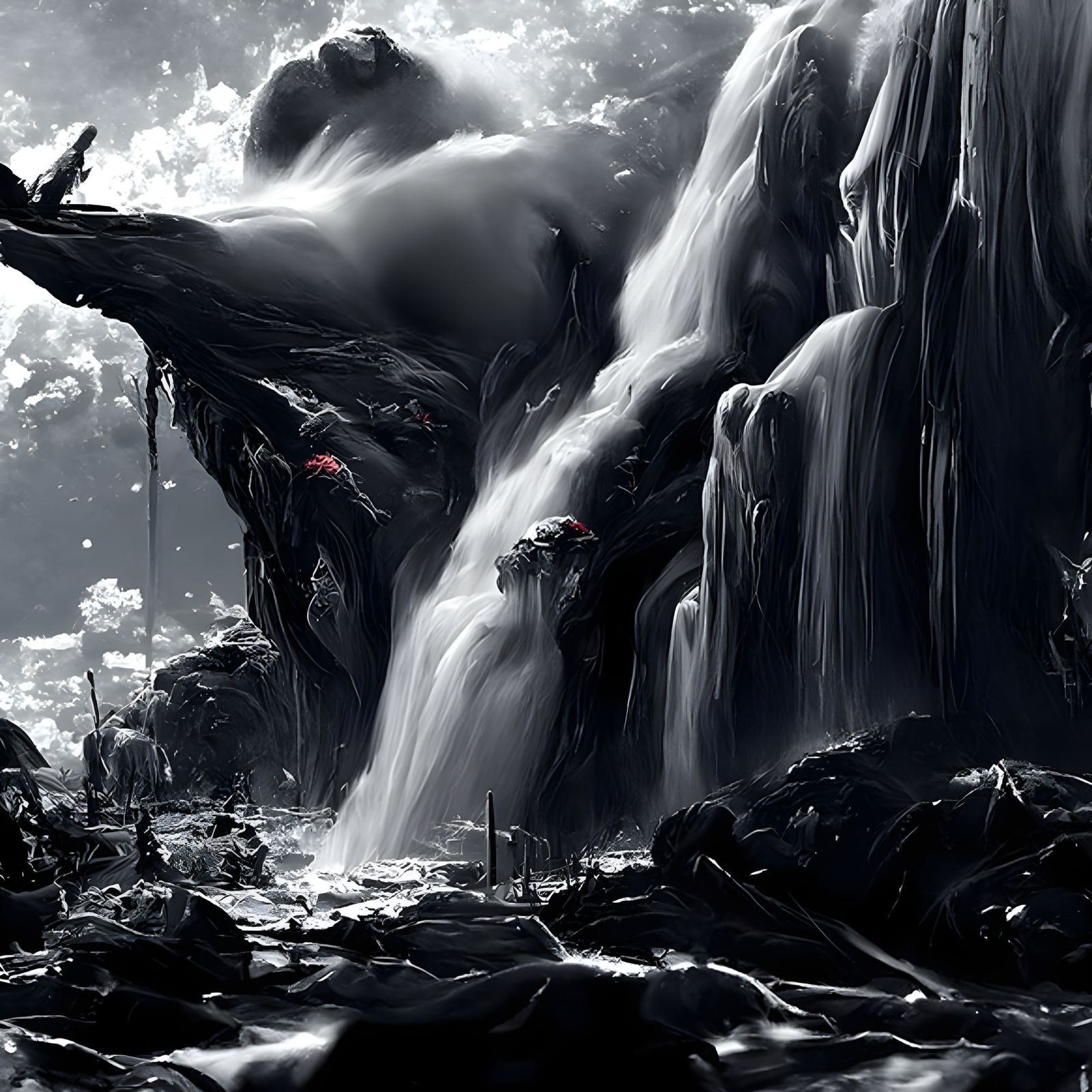 Waterfall Landscape in Detailed Digital Illustration
