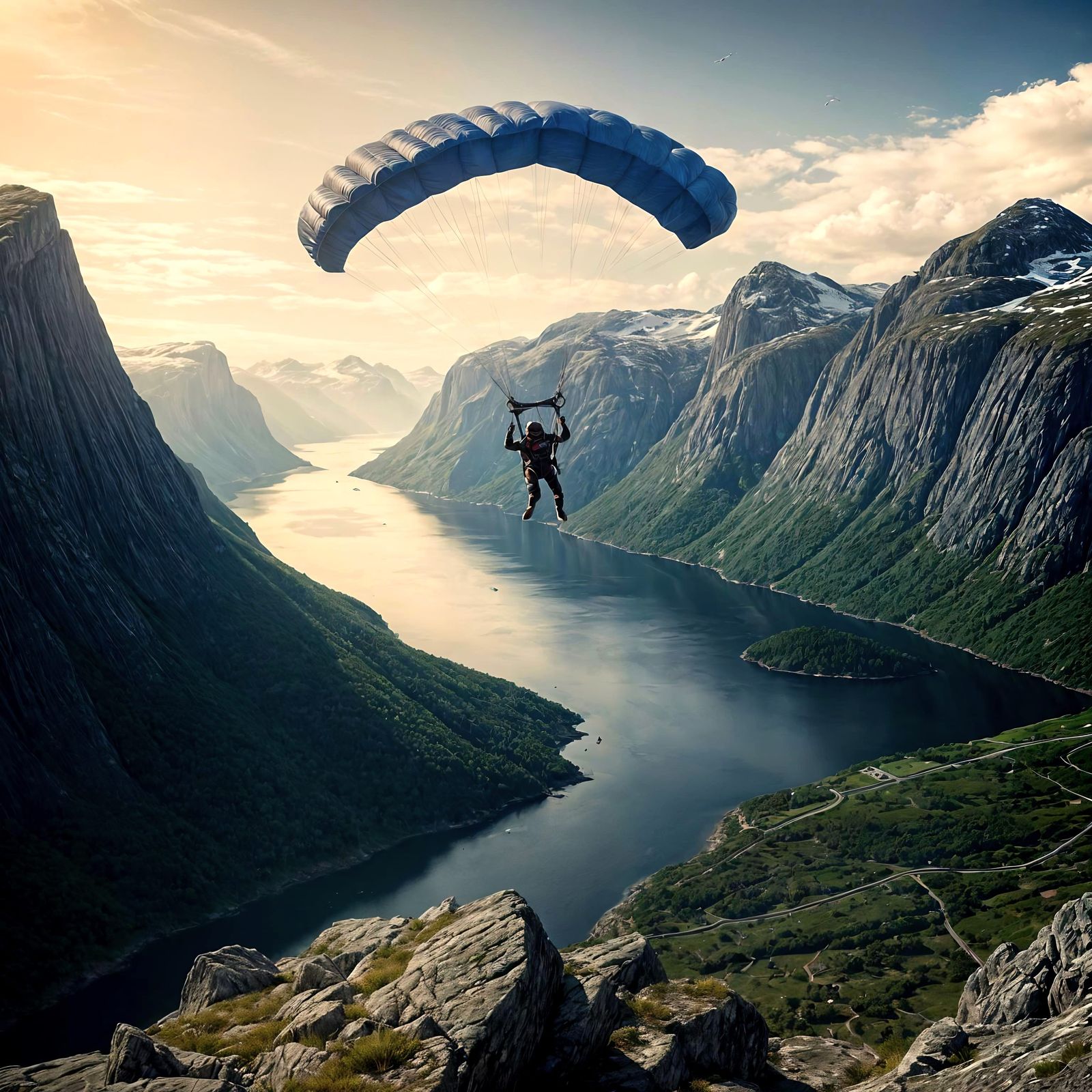 Skydiver Over Norway: Cinematic 3D Game Art