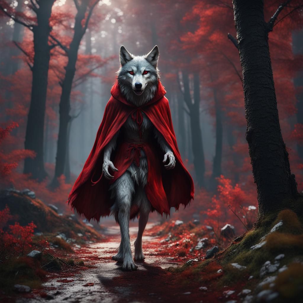 Scary Wolf in Red Riding Hood Costume