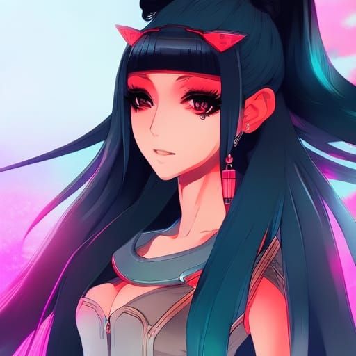 Cyberpunk Anime Girl in Vaporwave Style