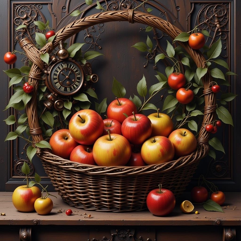 Steampunk Still Life: Apples in a Basket