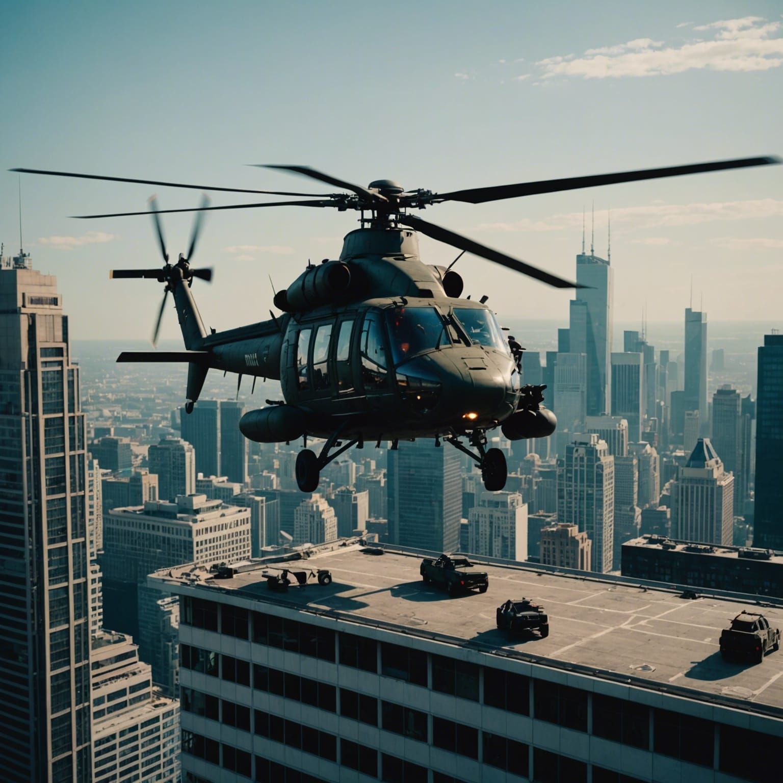 Military Helicopter Lands on Skyscraper Roof