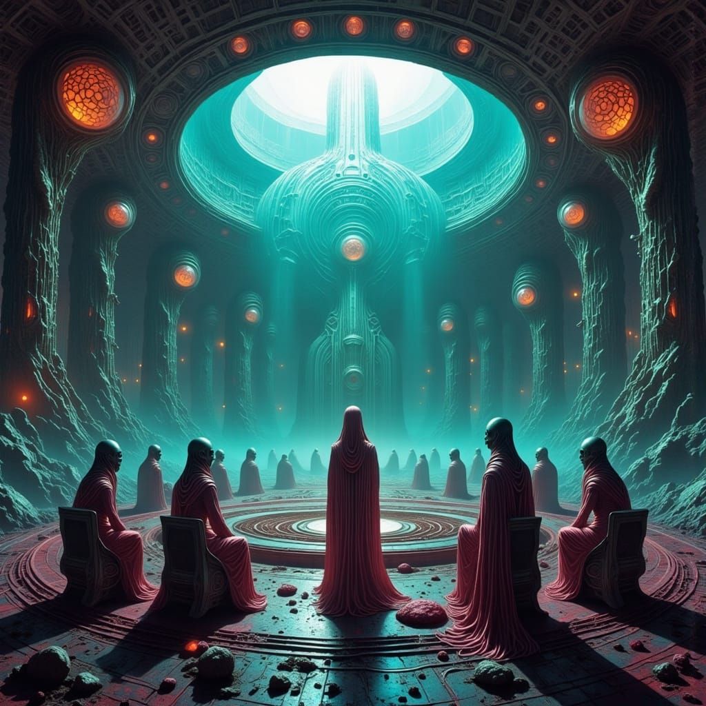 Mysterious Alien Council Convenes in a Futuristic, Industria...