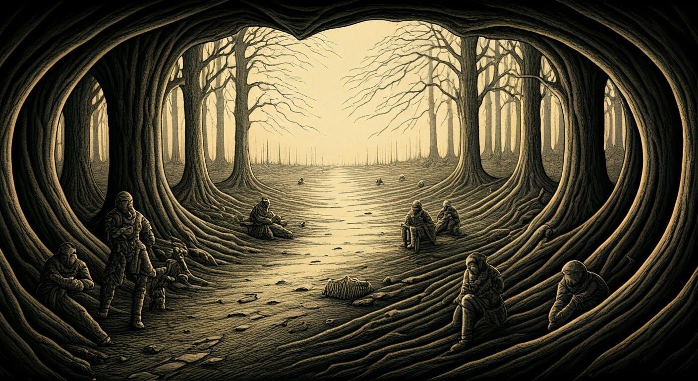 Ominous Surreal War Game in Symbolist Style