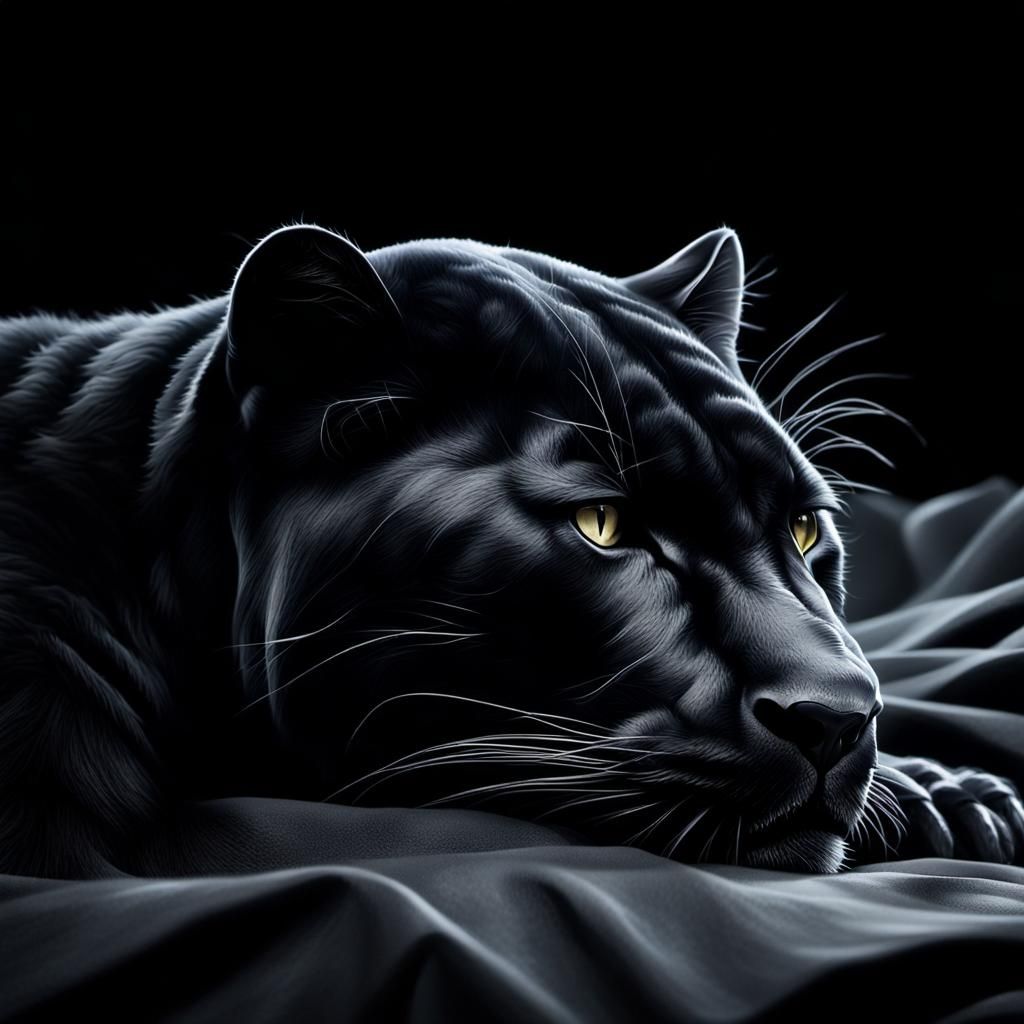 Hyperrealistic Macro of Sleeping Panther in Moonlight