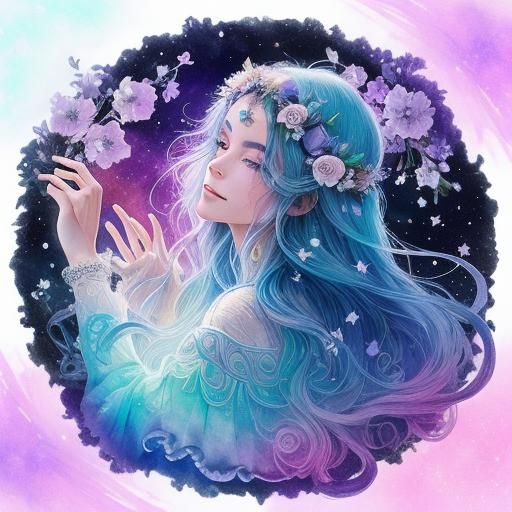 Luminous Moon Goddess in Whimsical Double Exposure