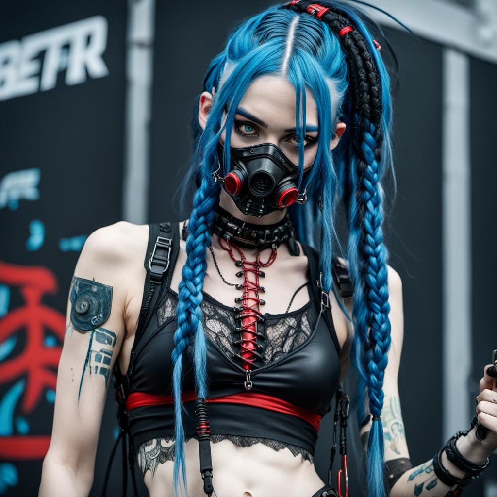 Cybergoth Punk in Post-Apocalyptic City: Ink Drawing