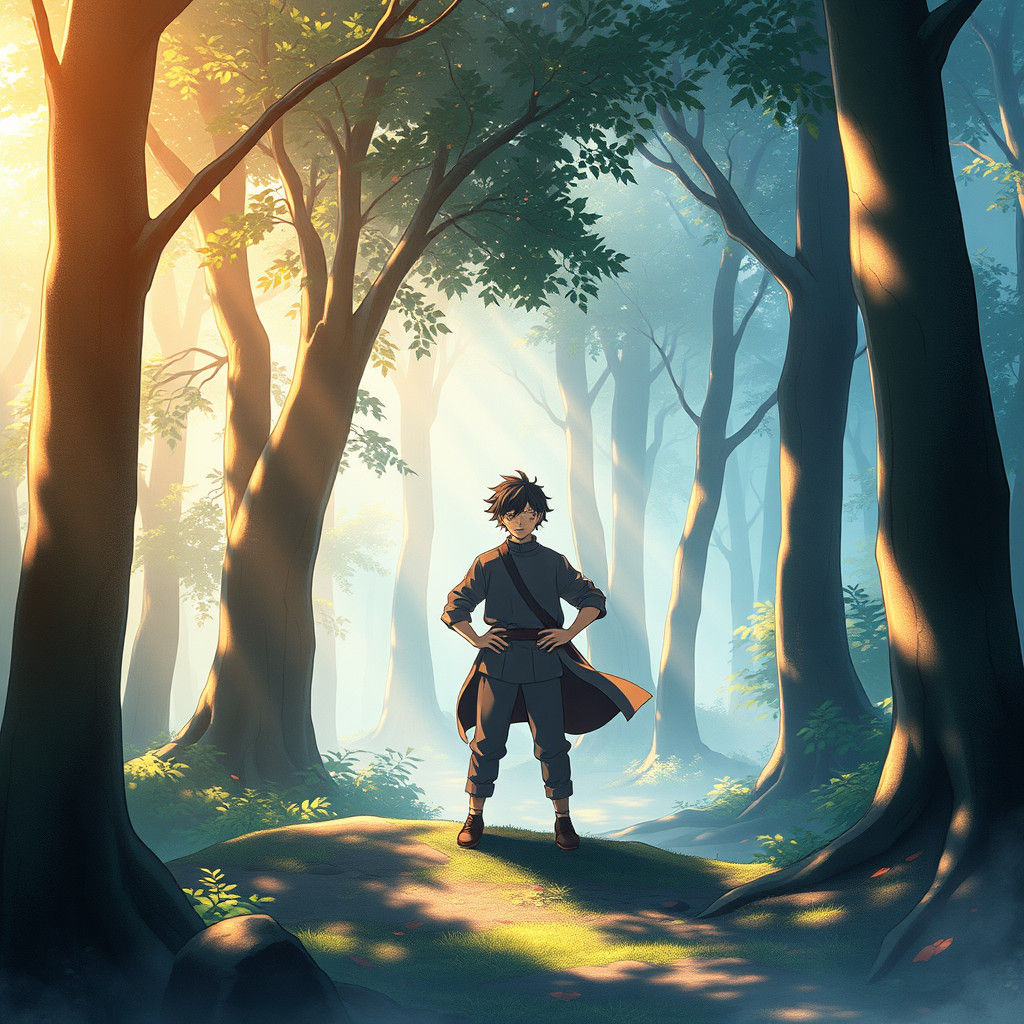 Gojo Satoru in Ghibli-esque Forest, Anime Style