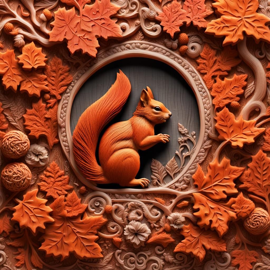 Baroque Red Squirrel in Autumn Forest Scene
