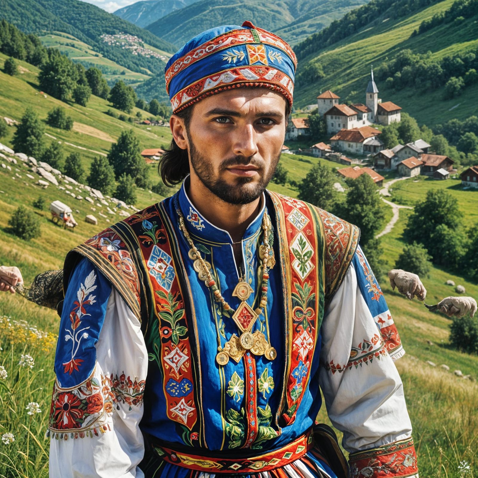 Bosnian Man in Traditional South Slavic Dress