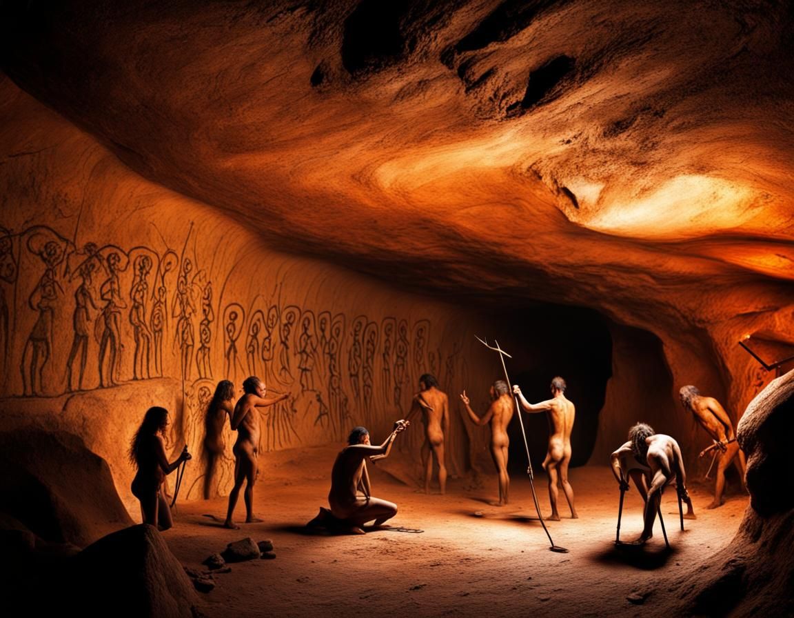 Ancient Cave Painting of Sacrificial Ritual