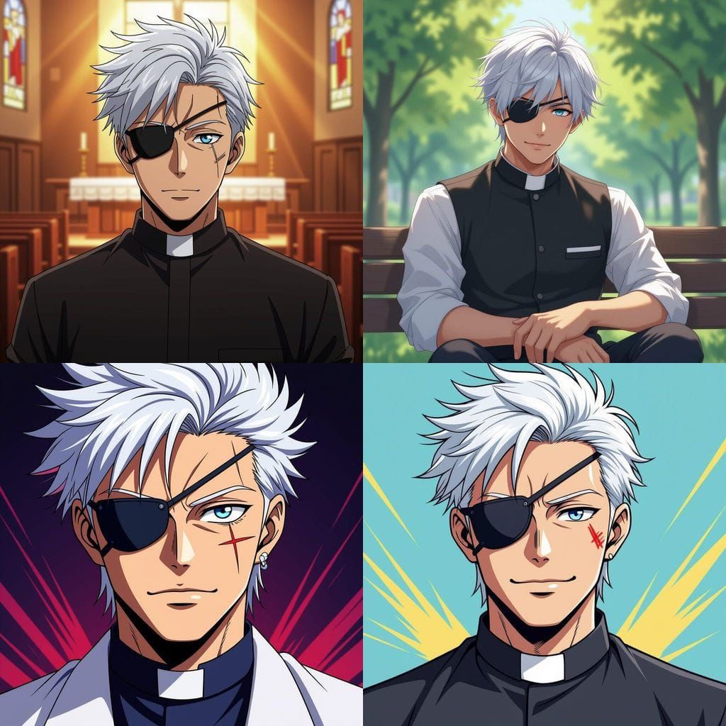 Anime Style Portrait of Young Pastor with Eyepatch