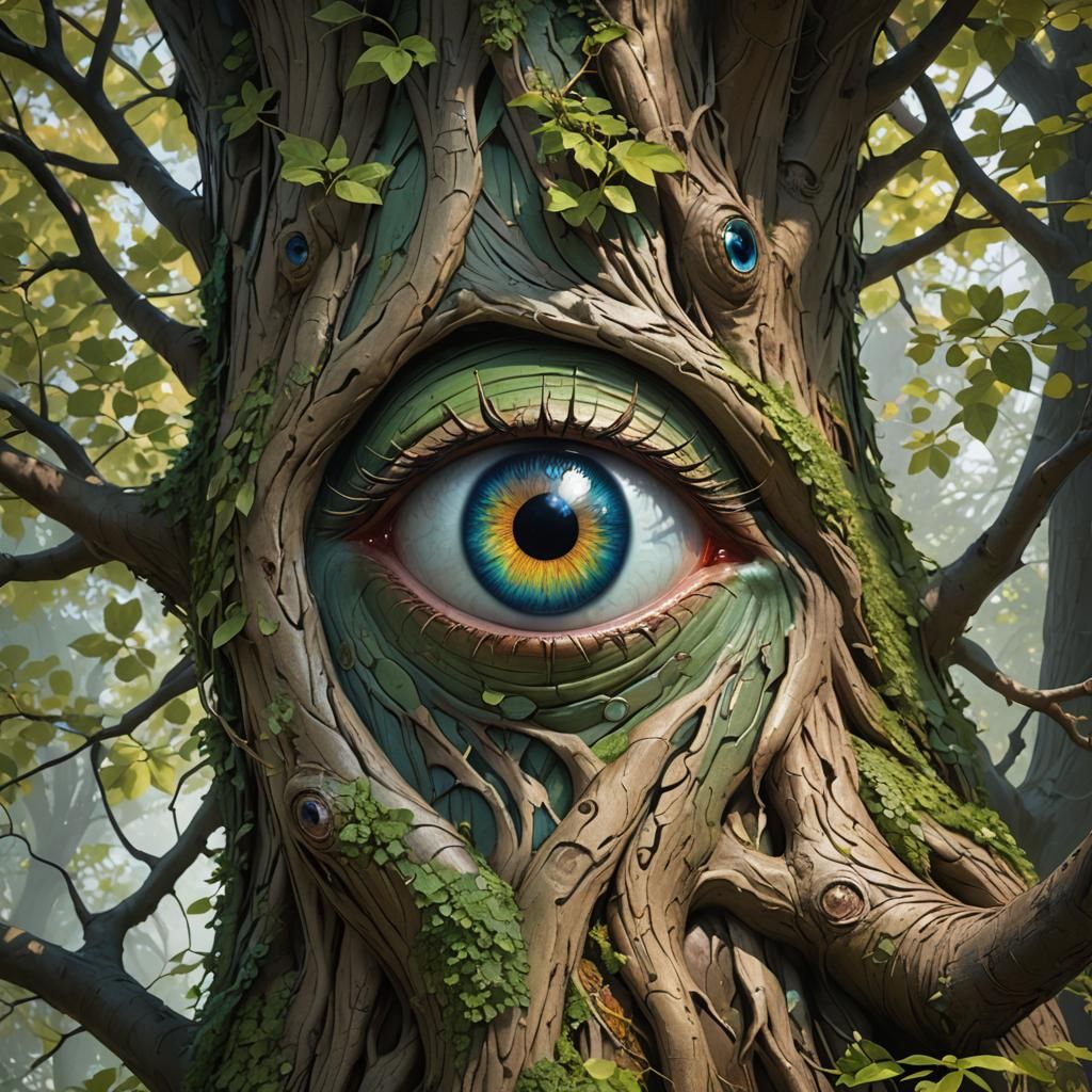 Tree with Eyeball Portrait in Hyperdetailed Style