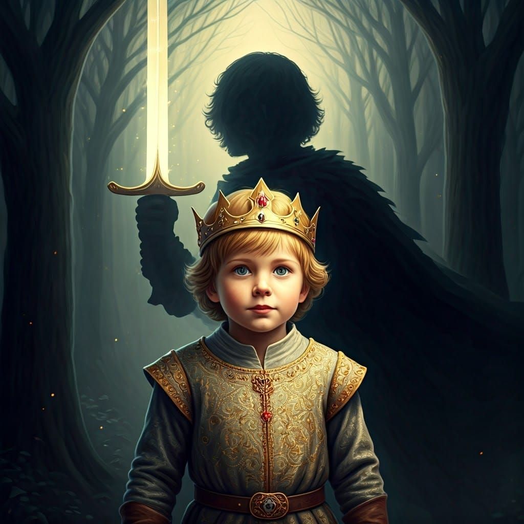 Regal Portrait of Young King Arthur with Mysterious Shadow