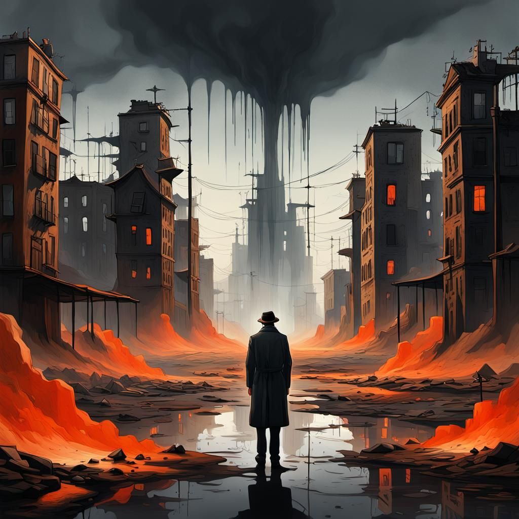 Surreal Post-Apocalyptic Landscape in Desolate Grey-Brown Hu...