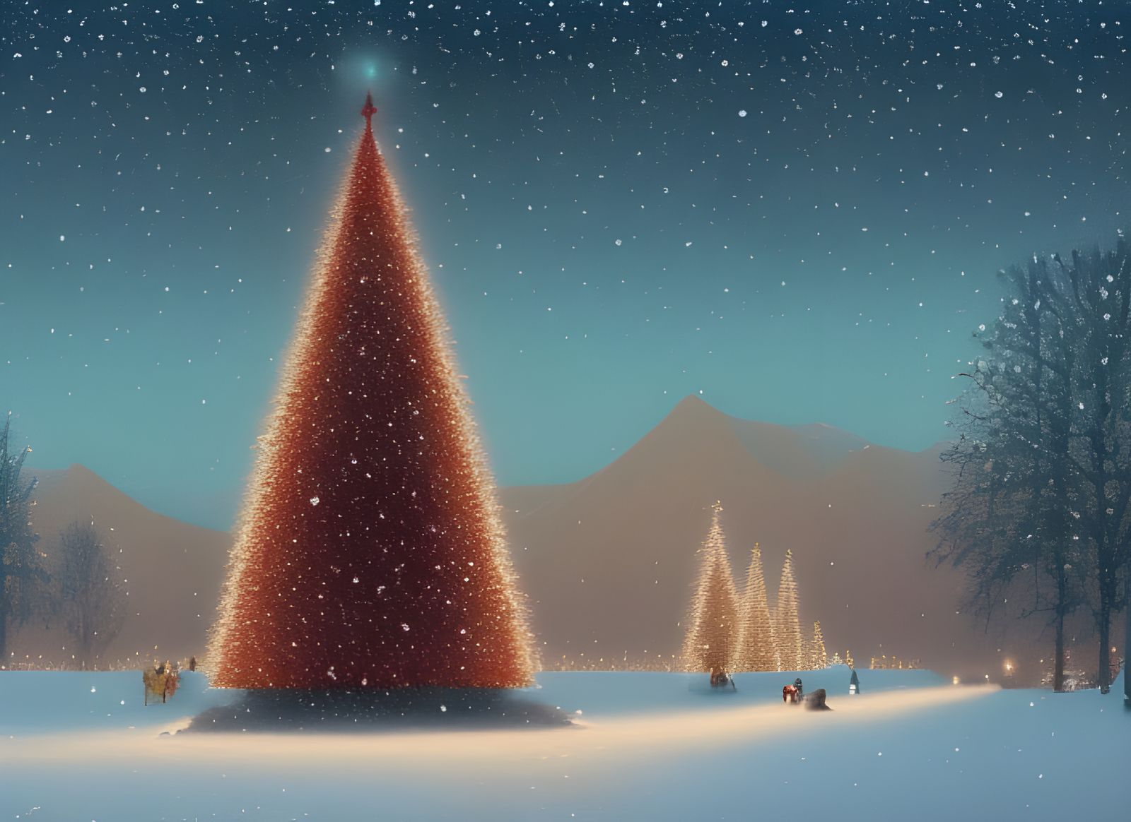 Winter Landscape with Christmas Tree in Romantic Style