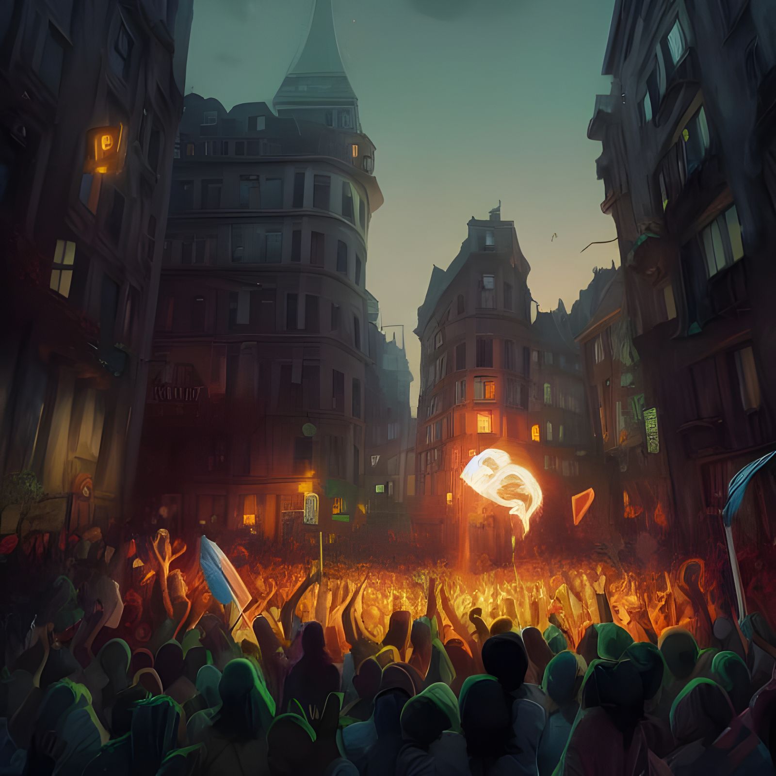 Angry Mob on Street: Digital Tarot Card Art