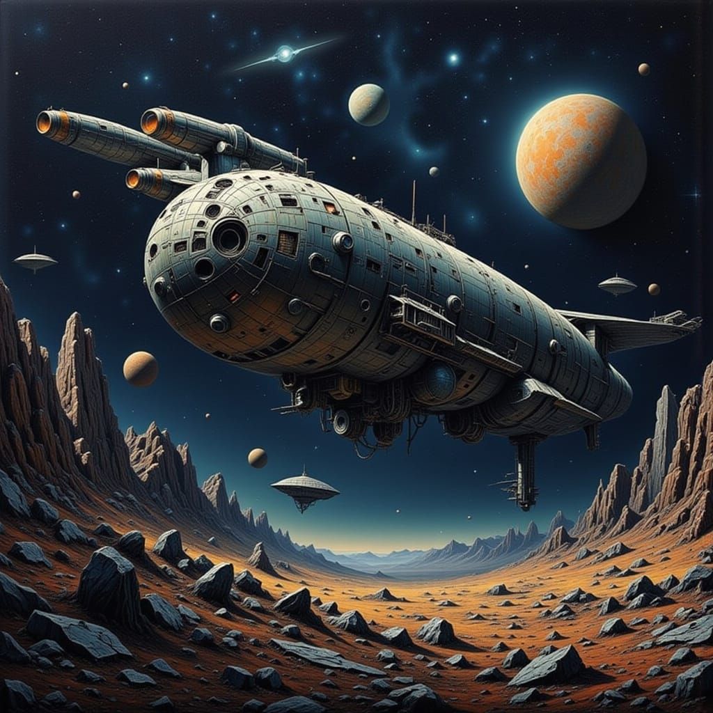 Derelict Spaceship in Asteroid Field