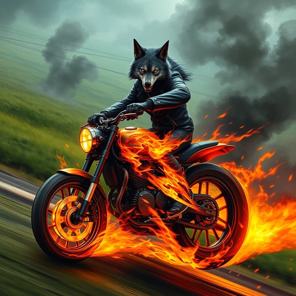 Cyberpunk Chimeric Rider Speeds Across Lush Field