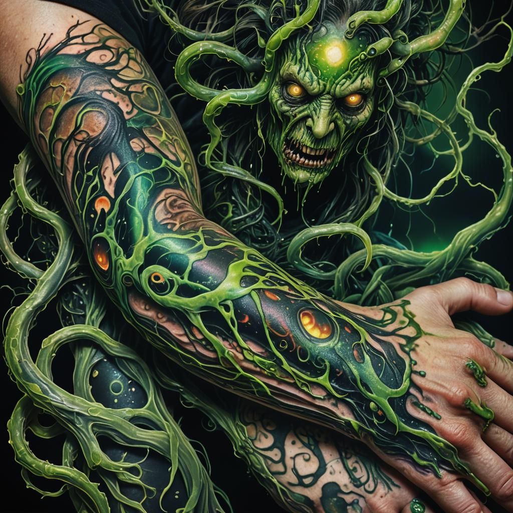 Surreal Tattoo of Diseased Creature in Digital Art